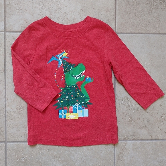 Cat & Jack Fun Red Dinosaur Christmas T-Shirt 18 Months - Picture 1 of 4
